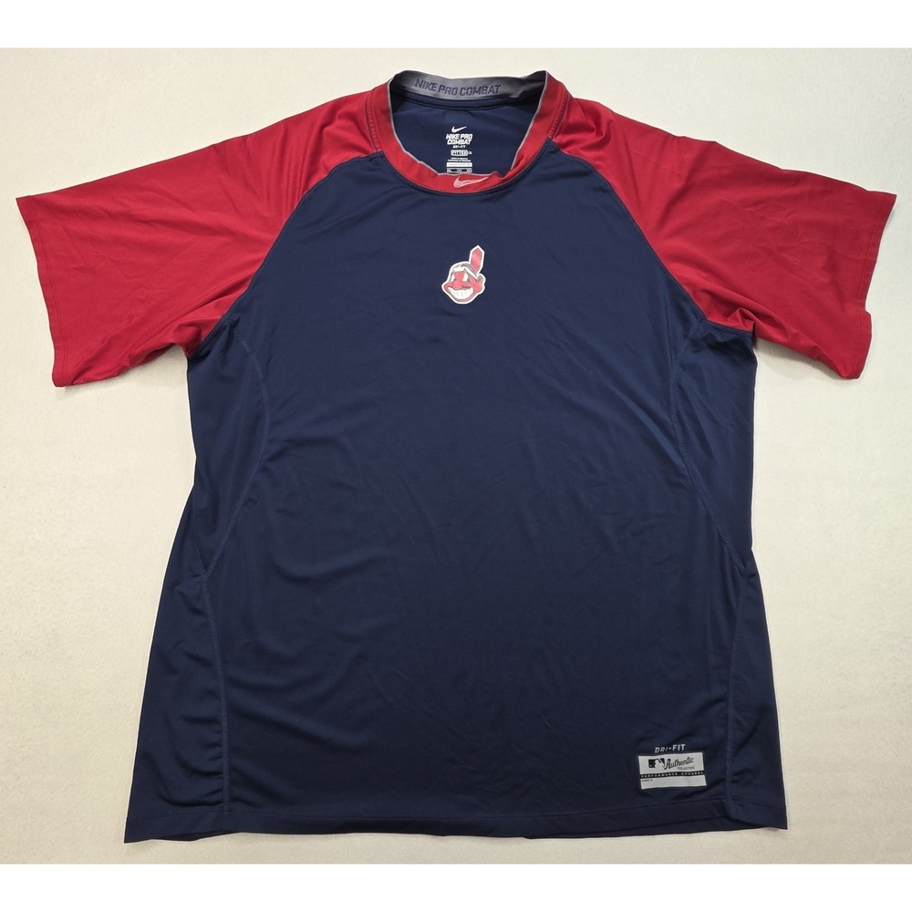 Nike Pro Combat Cleveland Indians Shirt Mens 2XL Fitted Chief Wahoo Dri-Fit